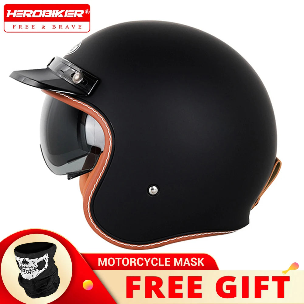 Vintage Motorcycle Helmet Summer 3/4 Open Face Helmet Electric Vehicle Locomotive Men and Women Outdoor Riding Locomotive Helmet