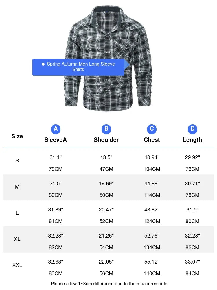 Spring Autumn Men's Plaid Shirts Men Retro Pearl button Long Sleeve Cotton Shirt Mens Windbreaker Flannel Shirt Clothing