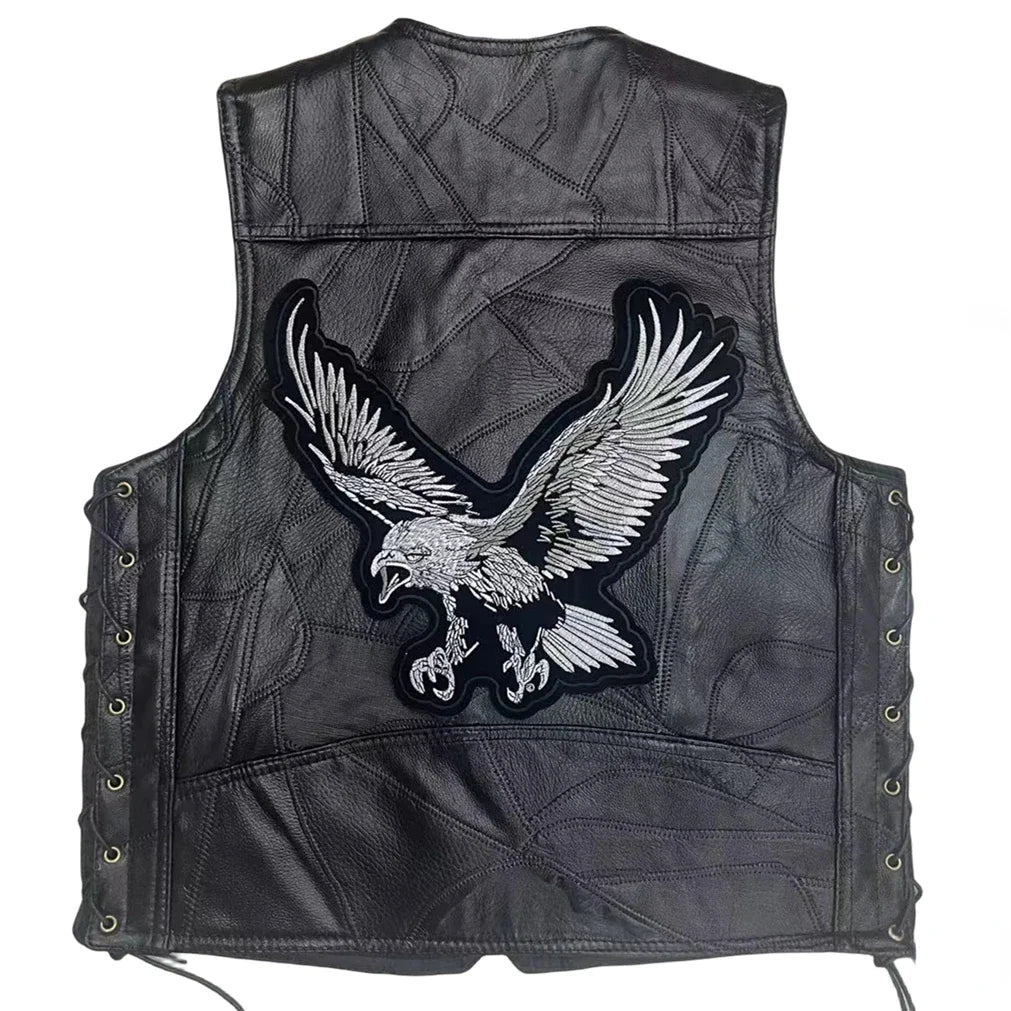 New Motorcycle Riding Leather Vest Embroidery Moto Sleeveless Jacket Waistcoat Street Fashion Biker Vests Punk Veste for Man