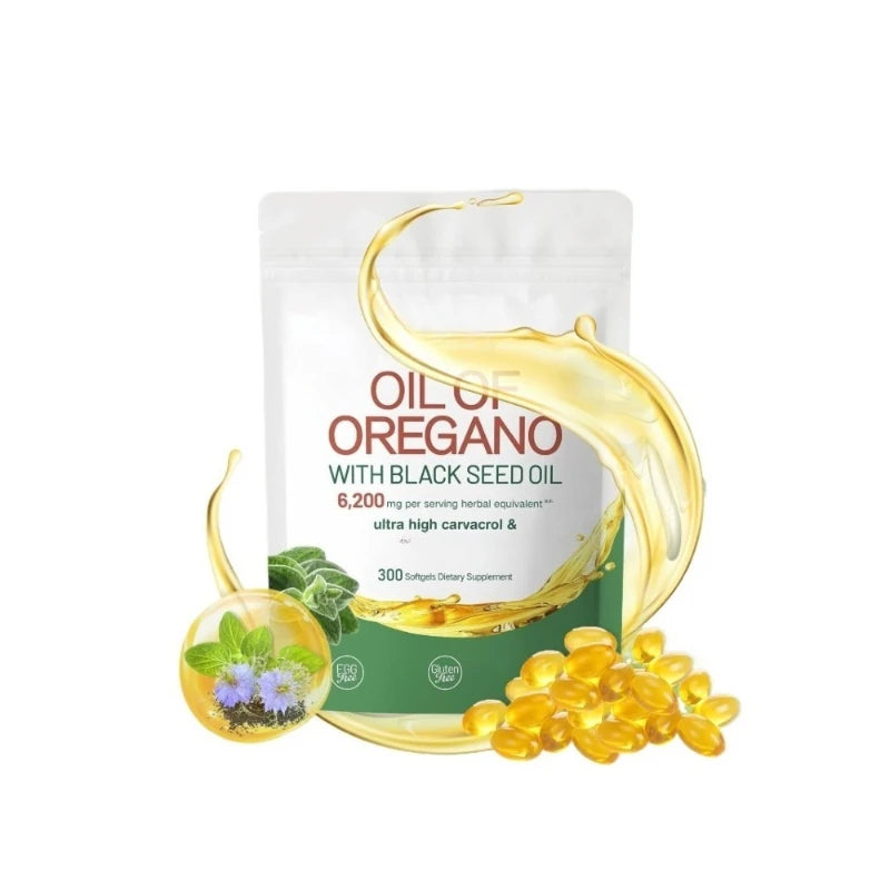 Oil of Oregano with Black Seed Balanced Capsules Organic Softgels Carvacrol Thymoquinone Dietary Supplement for Wellness