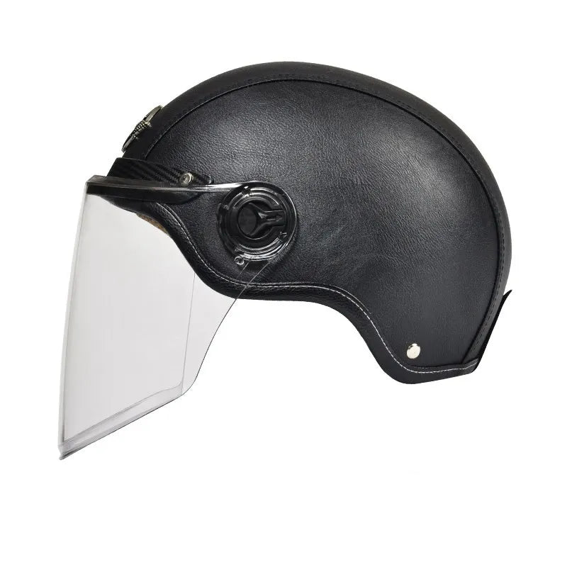AD Retro Motorcycle Helmets with Harley Visor Leather Helmet for Man Electric Motorbike Vintage Protected Motor Safety Cap