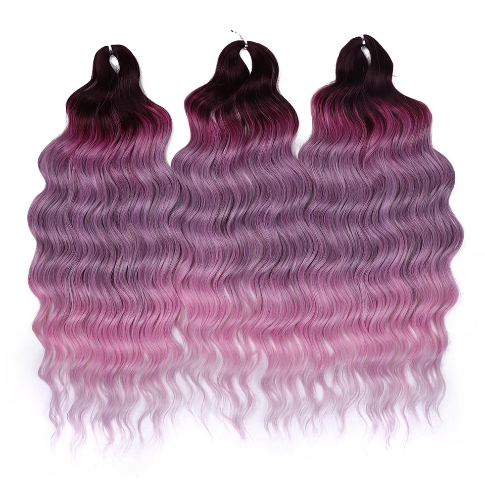 Noble 24 Inch Synthetic Hair Water Wave Braiding Hair Extensions Ombre Rainbow color Deep Wave Curl Twist Crochet Hair Extension