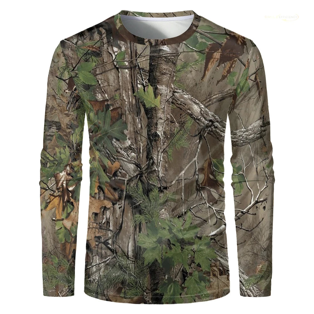 Men Camouflage Forest Hunting T-shirt Utdoor Quick Drying Breathable Hiking Long Sleeve T-shirt Fishing Camping Sports Tops Tees