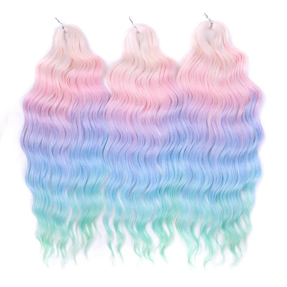 Noble 24 Inch Synthetic Hair Water Wave Braiding Hair Extensions Ombre Rainbow color Deep Wave Curl Twist Crochet Hair Extension