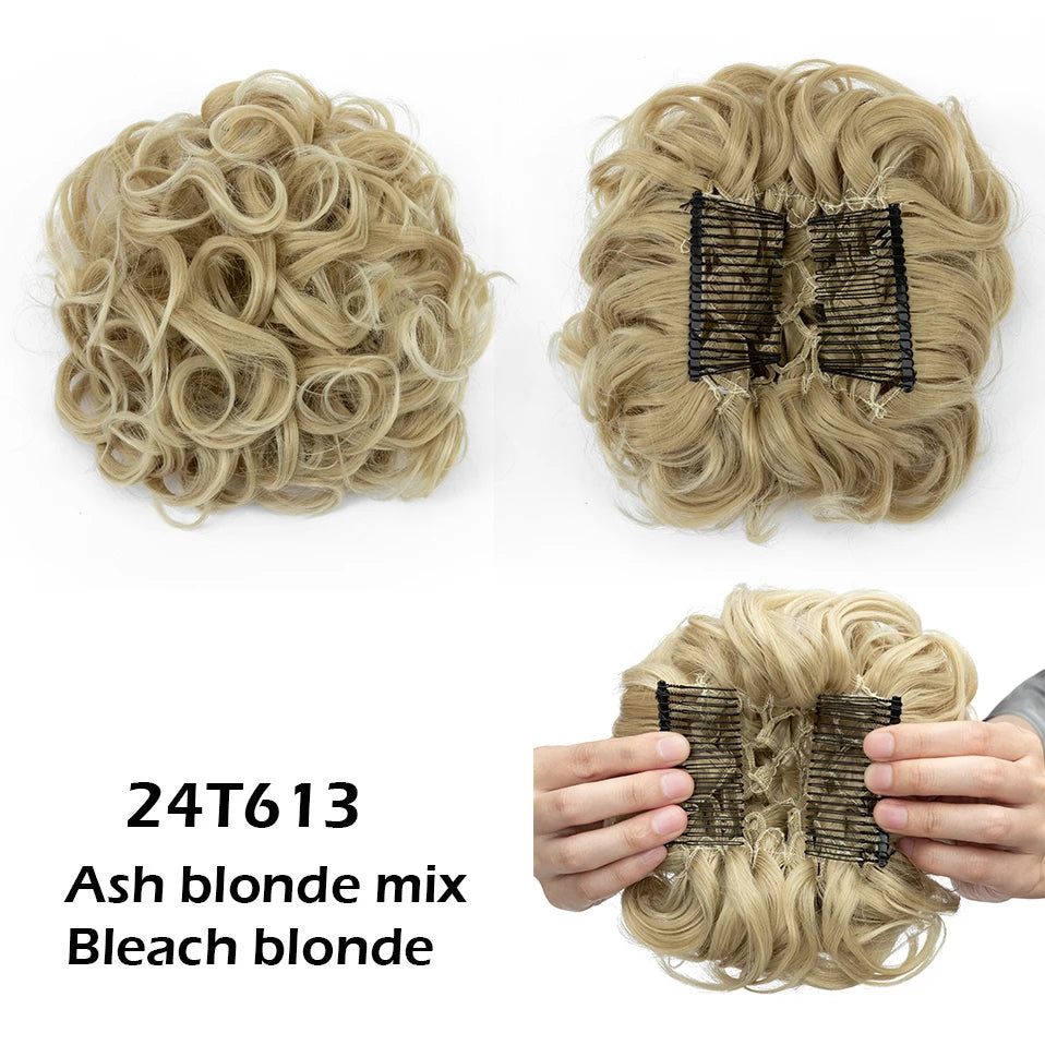 S-noilite Synthetic LARGE Comb Clip In Curly Hair Extension Chignon Hair Pieces Women Updo Cover Hairpiece Extension Hair Bun