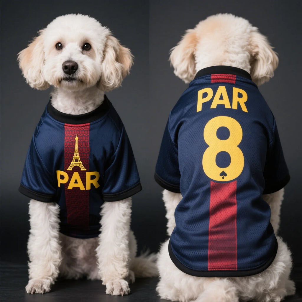 Pet Dog Clothing  Dog Short-Sleeved T-Shirt Comfortable And Cool For Summer Wear  Paris Saint-Germain Style Football Jersey