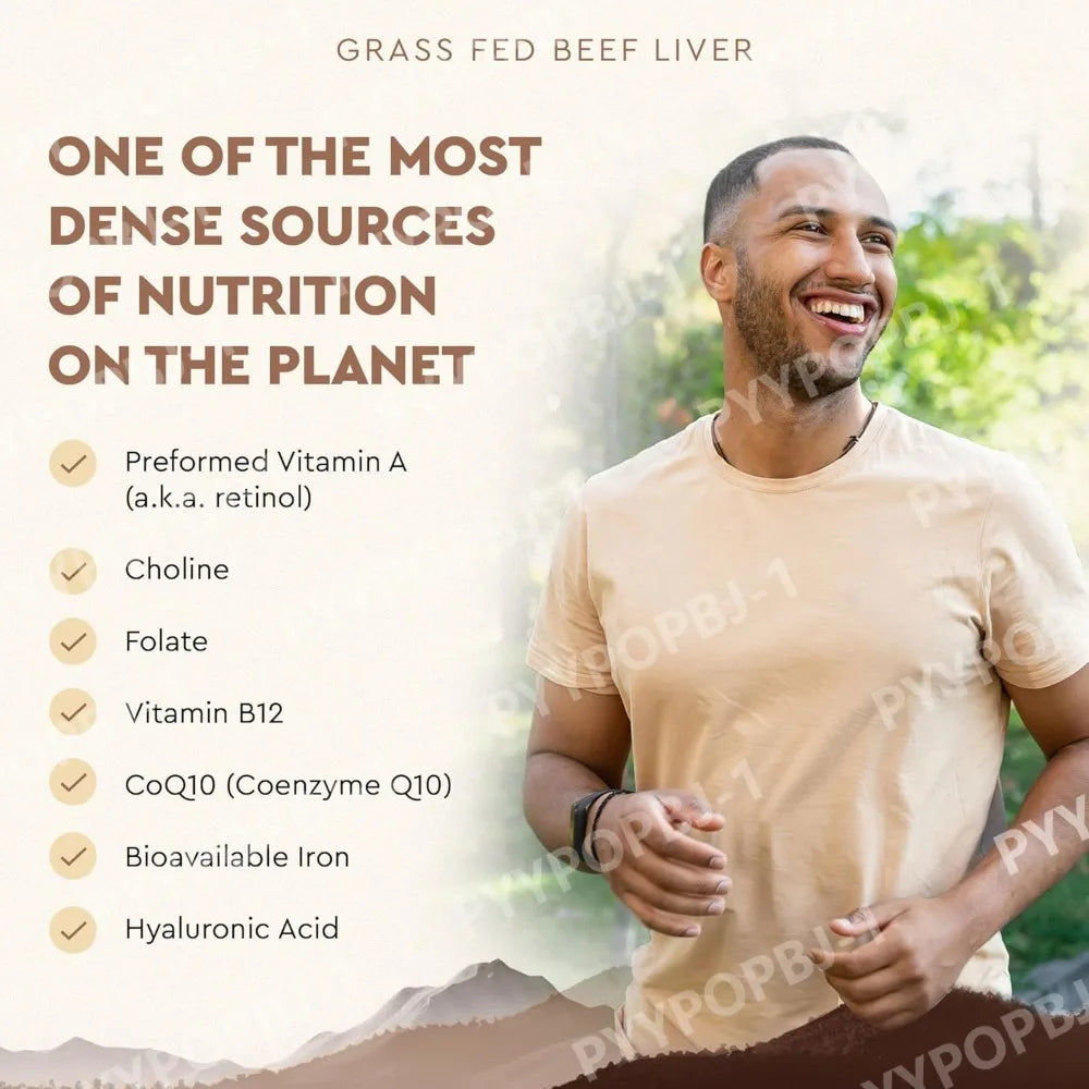 Grassfed Beef Liver Capsules 500mg Each, Pasture Raised Bovine Liver Supplement, Non GMO, 180 Capsules