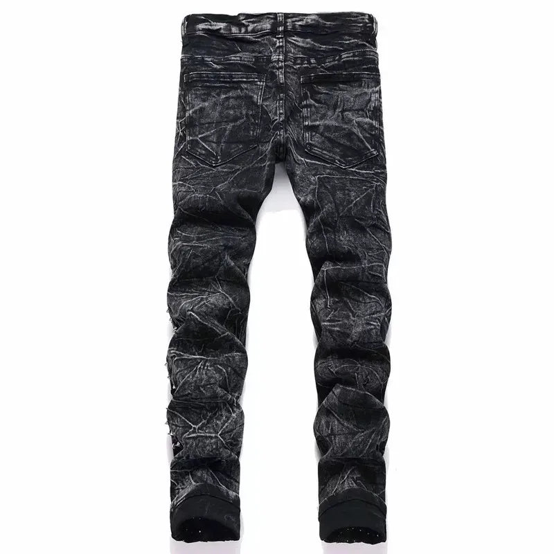 2025 Punk Y2K Style Rivet Design Black Slim Jeans Pants For Men Clothing Streetwear New Rock Cotton Long Trousers Ropa Hombre