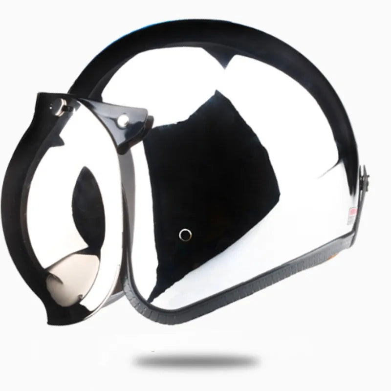 Vintage Silver Chrome Motorcycle Helmet Jet Capacetes De Motociclista for Cafe Racer Mirror CE DOT Approved casco moto