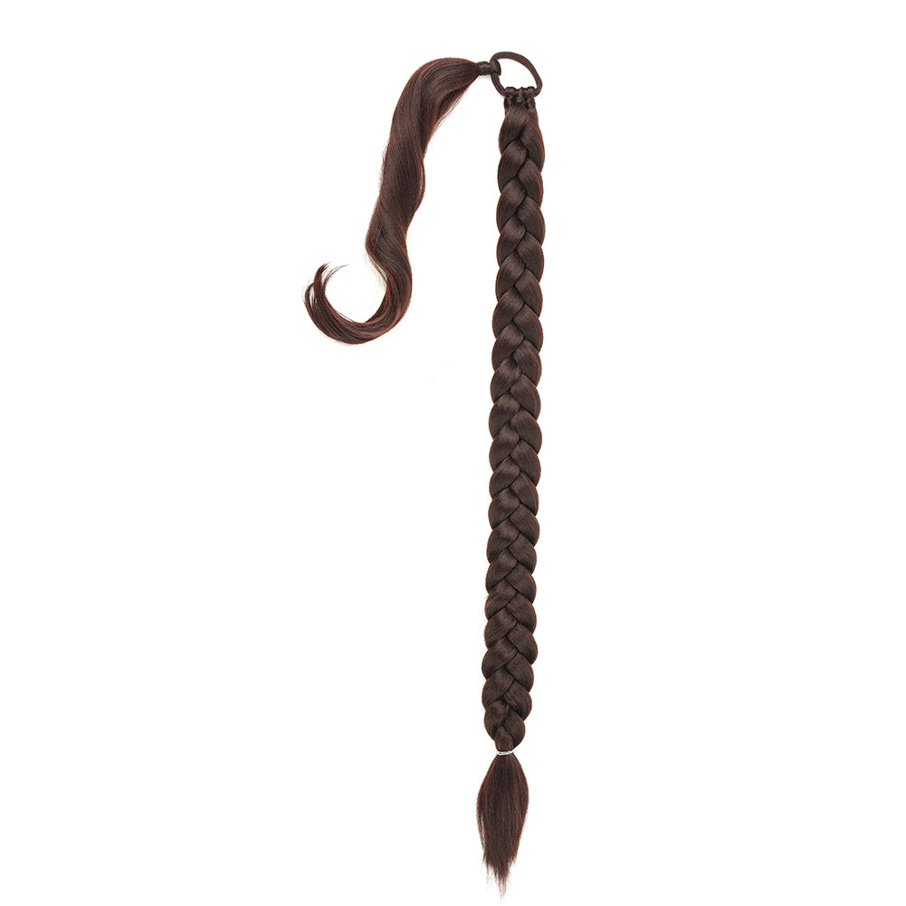 Ponytail Extensions Synthetic Boxing Braids Wrap Around Chignon Tail With Rubber Band Ombre Braid Hair Long Braided Ponytail