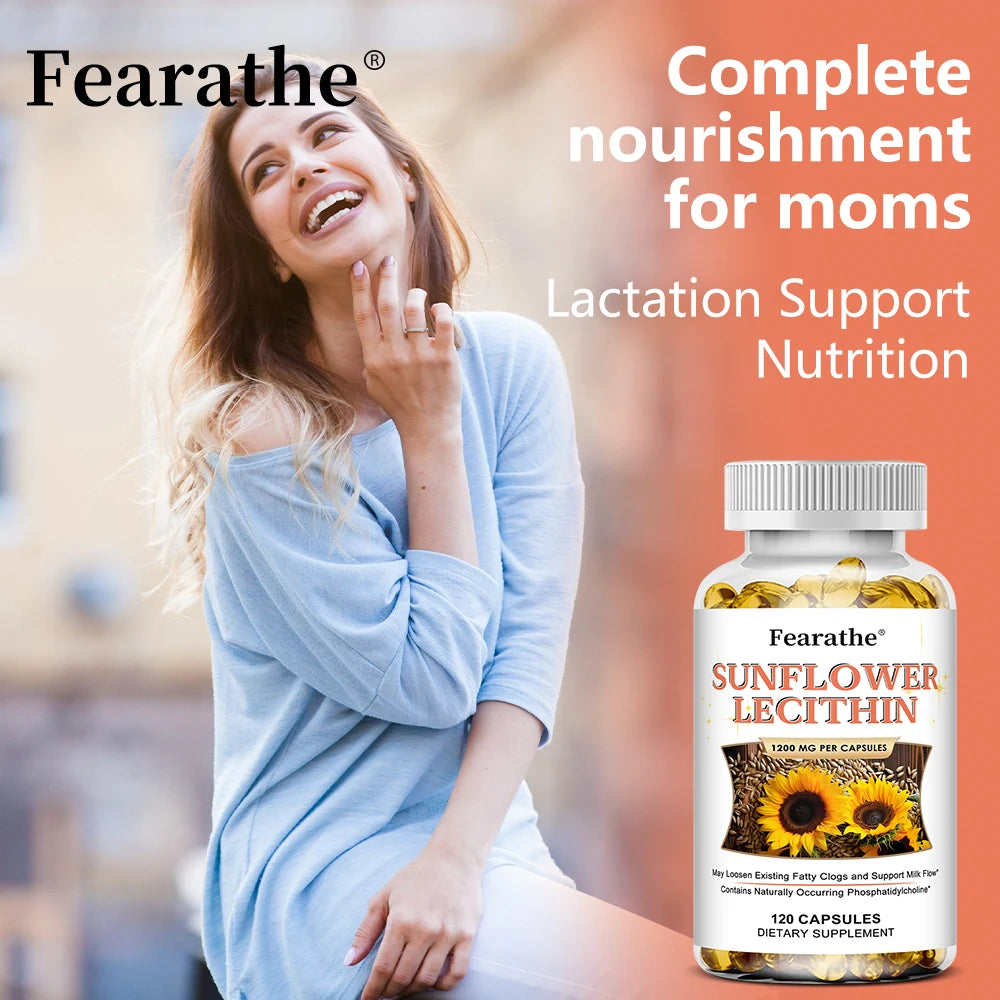 Sunflower Lecithin Supplement, 1200 Mg, Energy Support, Relieves Blocked Milk Ducts, Promotes Liver and Brain Health, Non-GMO
