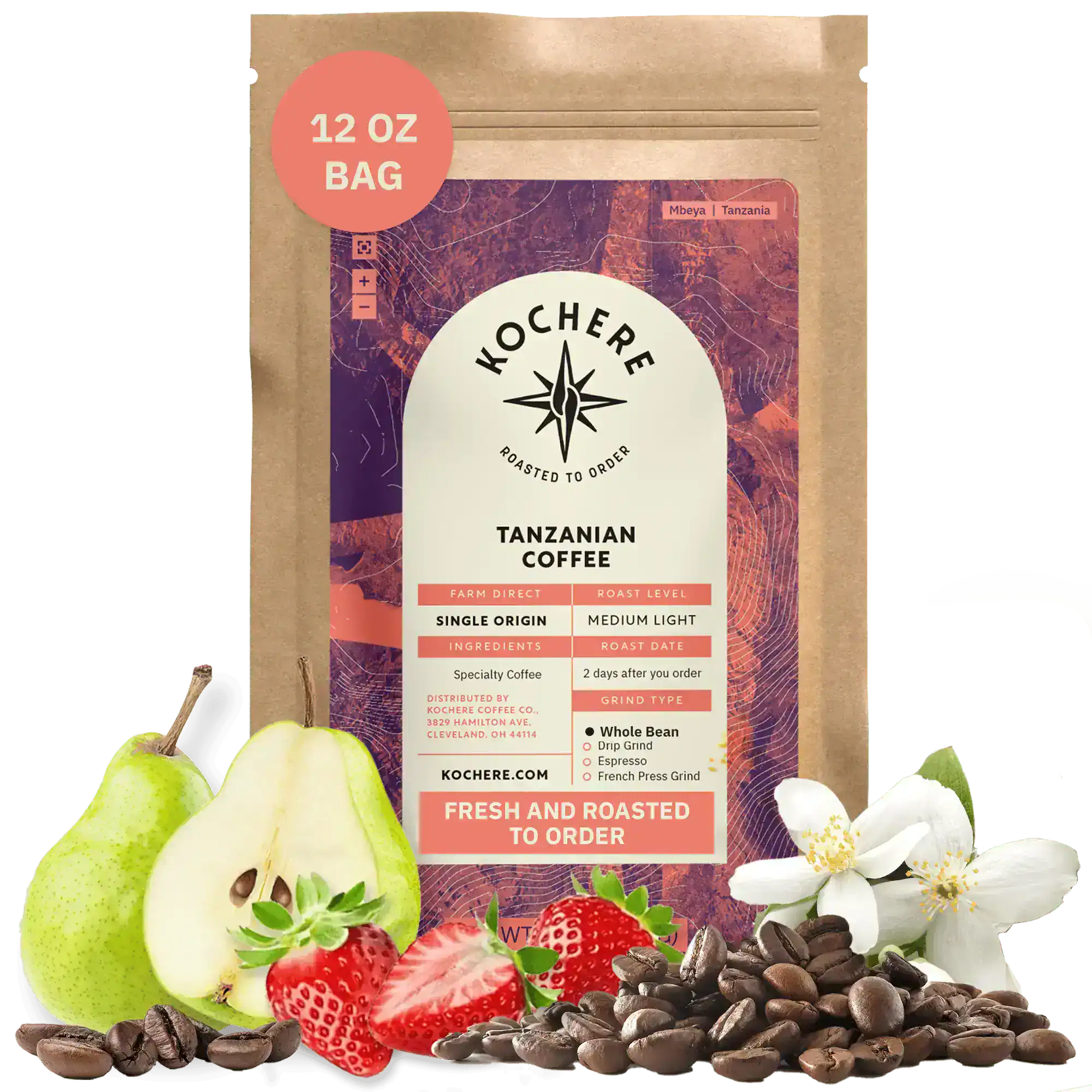 Kochere Coffee Tanzanian Mbeya AB Medium-Light Roast - Pear, Floral, Jasmine Notes