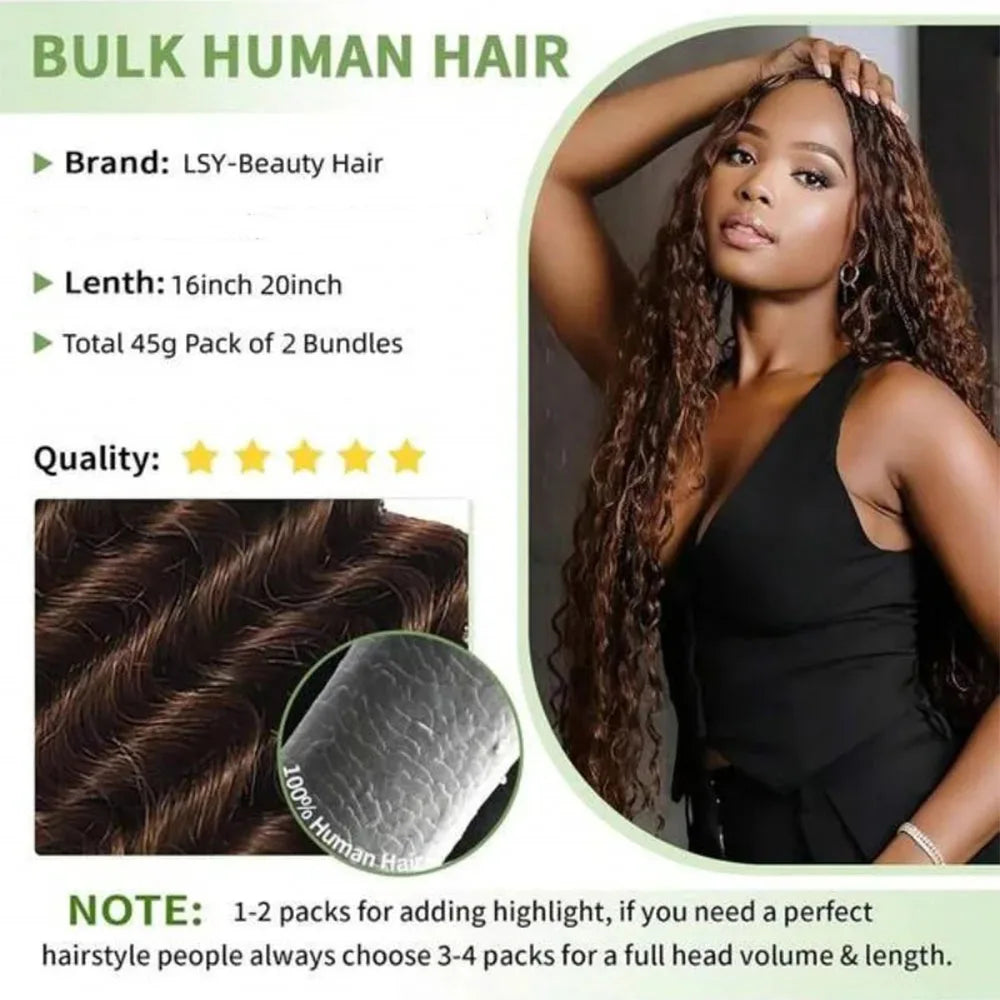 2 Bundles Human Hair Bulk For Braiding Colored Chocolate Brown Human Hair Extensions 110g Per Pack Curly Boho Hair For Braidings