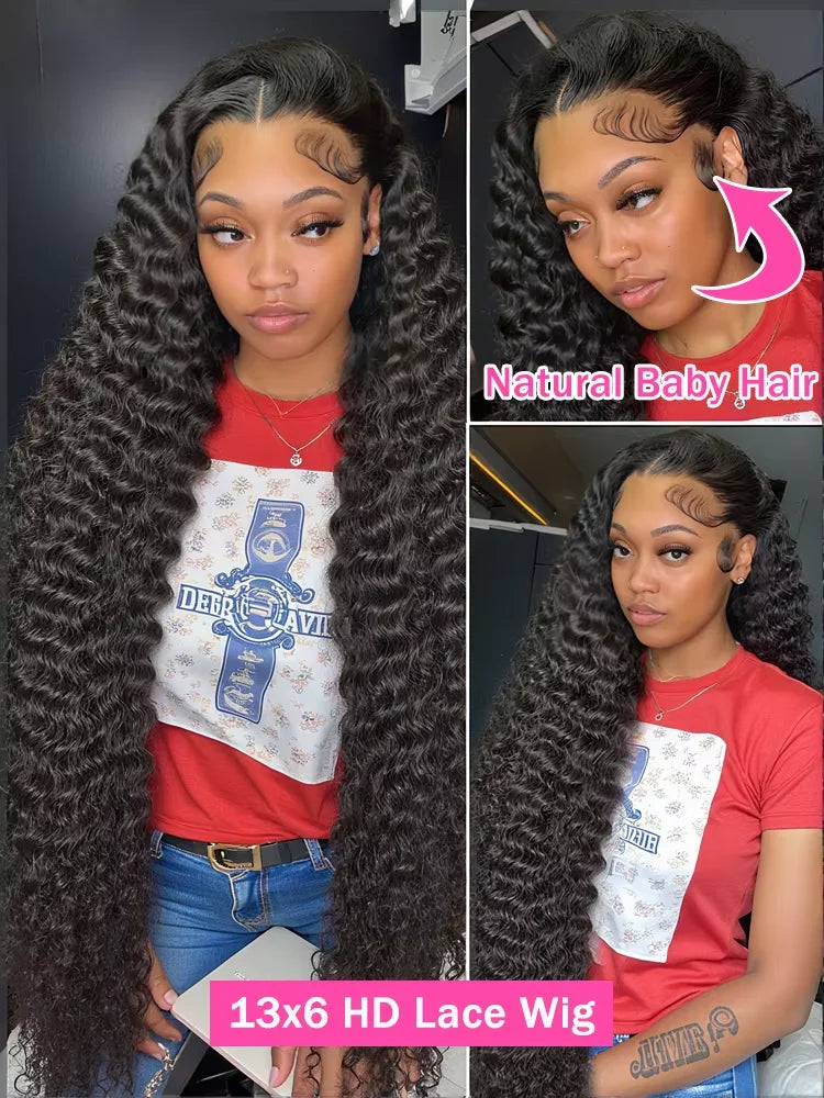 Brazilian Curly 250% Density 30 32 inch 13x6 HD Lace Front Human Hair Wigs Deep Wave 13x4 Frontal Wig Women Glueless Closure Wig