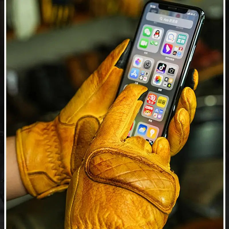 UGLYBROS Retro Motorcycle Riding Gloves for Men Women Full Finger Touchscreen Genuine Leather Racing Gloves Driving Motorbike