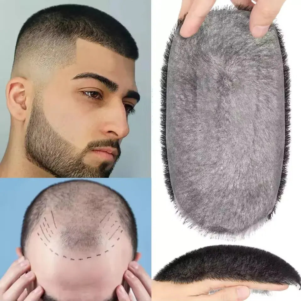 Men's Short Hair Wig Piece with PU Around Hair Men's Wig Replacement System Prosthetic Hair Wig Male Pieces For Men Baldness
