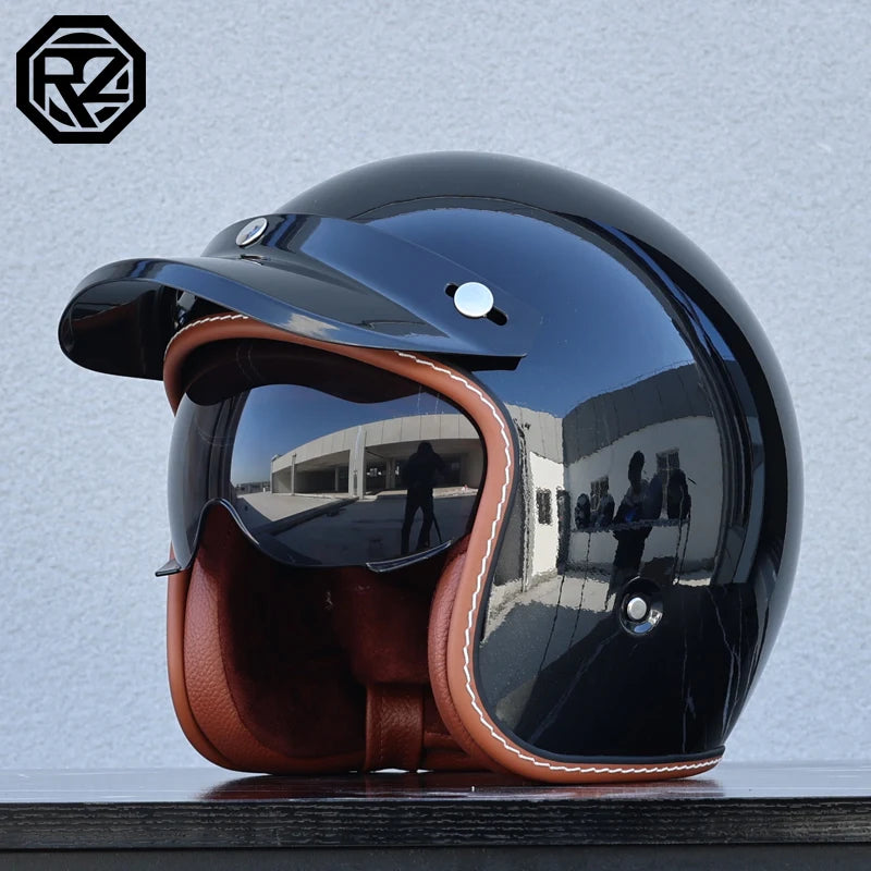 ORZ adult motorcycle helmet retro cruise 3/4 motorcycle half helmet with sun visor DOT approved