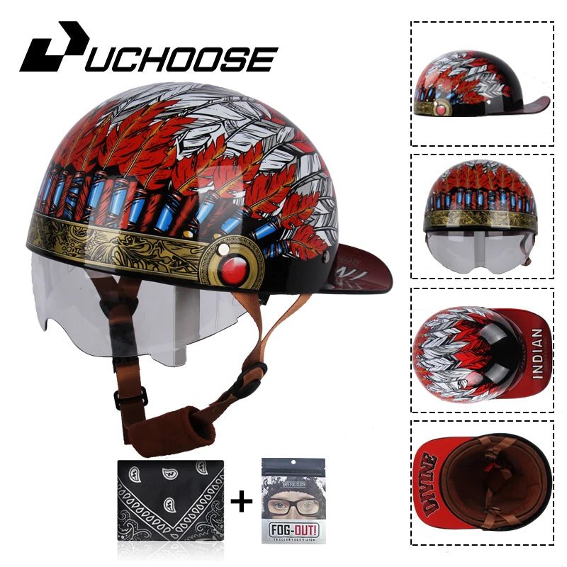 Uchoose Baseball Cap Helmet Motorcycle Vintage Retro Helmets Summer Open Face Scooter Cruiser Chopper Gangster DS Men Women Kid