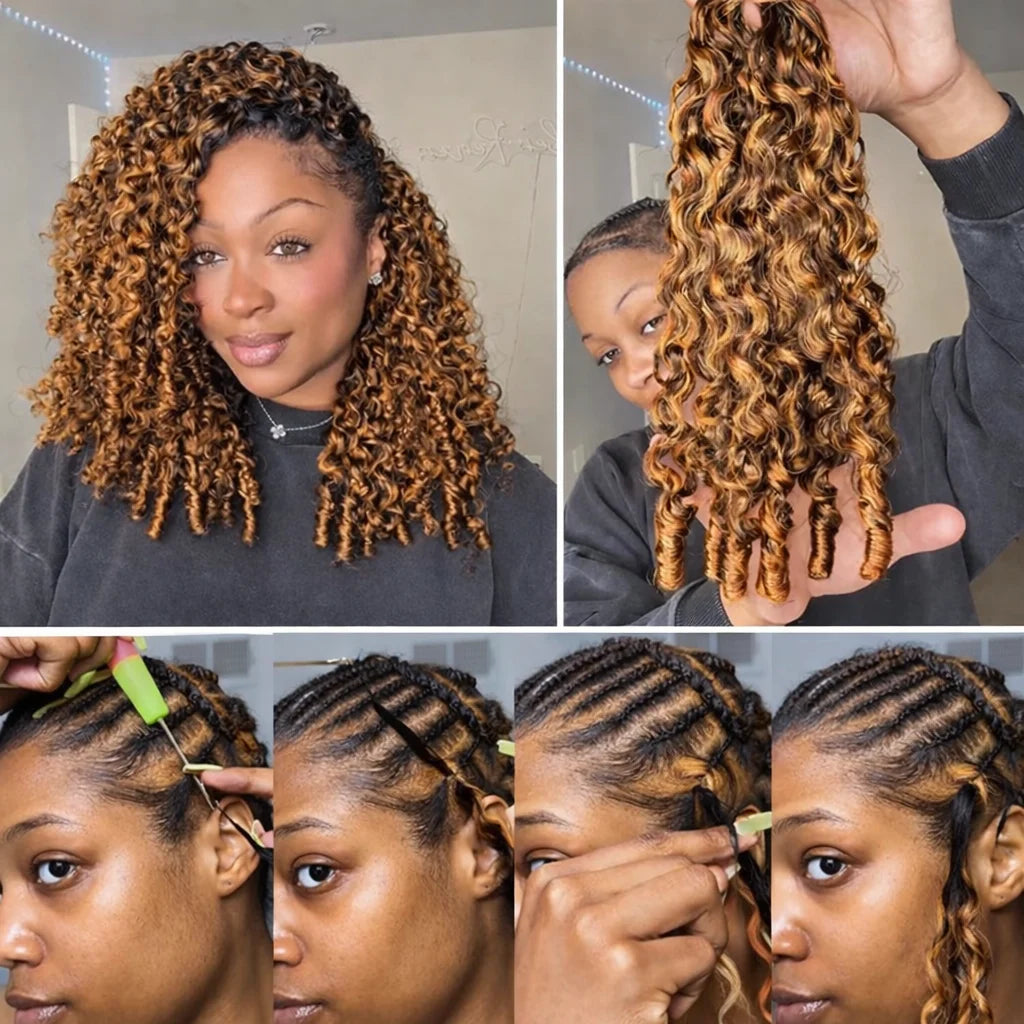 #P4/27 Highlight Burmese Curly Crochet Human Hair for Boho Braids  Crochet Weave Hair Extensions Pre Separated Miracle Knots