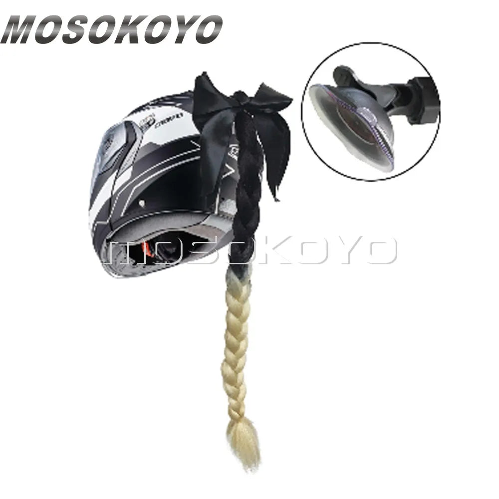 Motorcycle Women Helmet Twist Braids Ponytail Dirty Gradient Ramp Pig Tail Hair Punk Free Style Biker Helmet Decoration