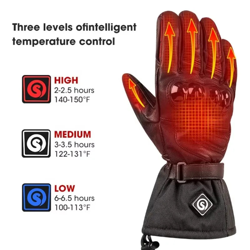 New 7.4V or 12V Rechargeable Battery Heated Motorcycle Gloves for Winter Riding Skiing Motorcycling