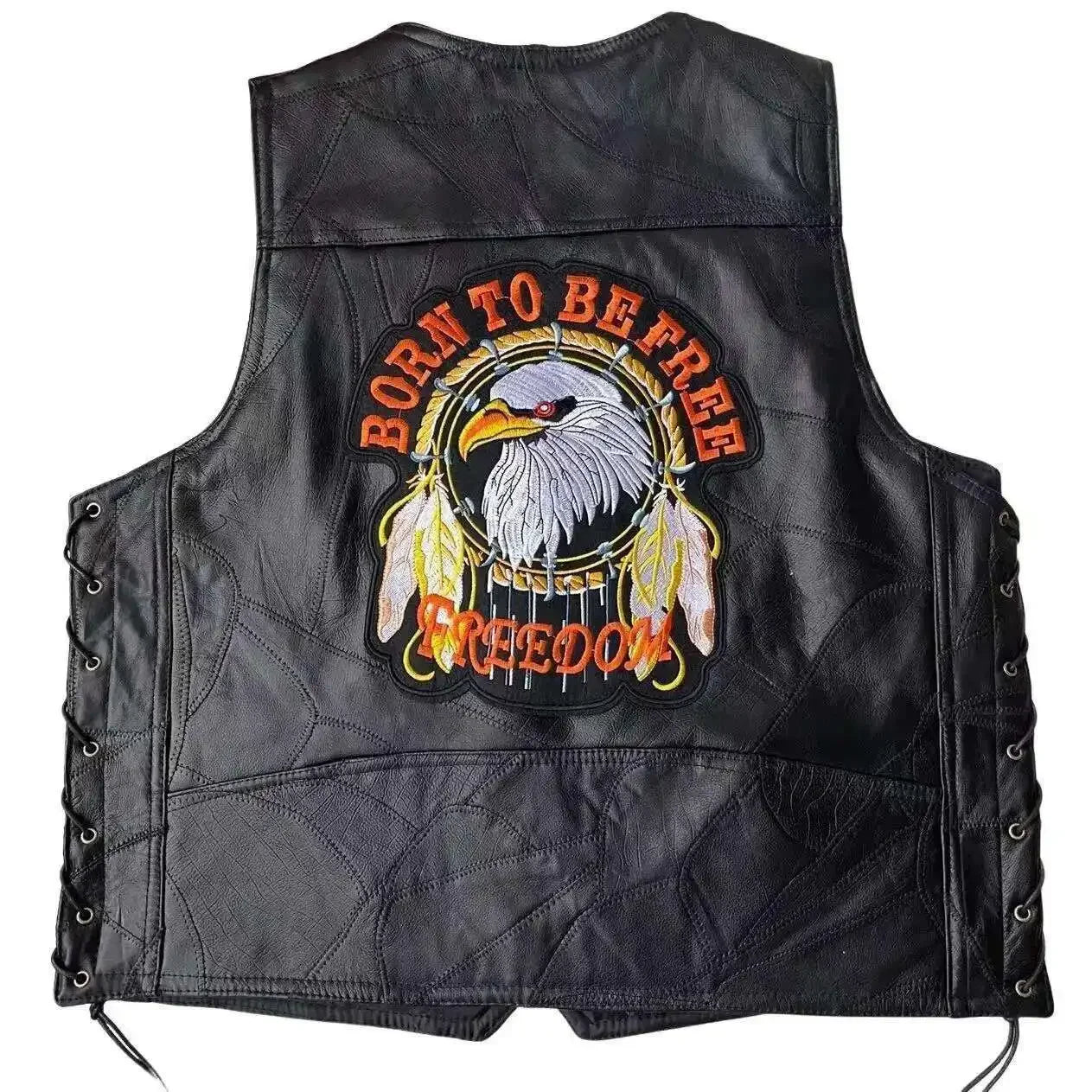 lili 123S-4XL Style American Classic Harley Motorcycle Riding Leather Vest For Men's Camisole Embroidered Badge Desig