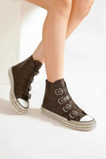 Trendy Punk-Inspired Multi-Buckle Studded Platform Sneakers
