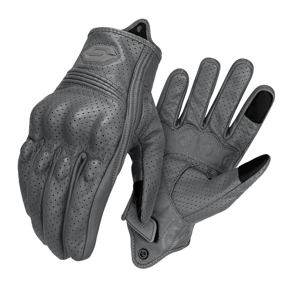 Motorcycle Gloves Summer Breathable Leather Motocross Gloves Men Retro Biker Cycling Gloves Touch Screen Motorbike Riding Gloves