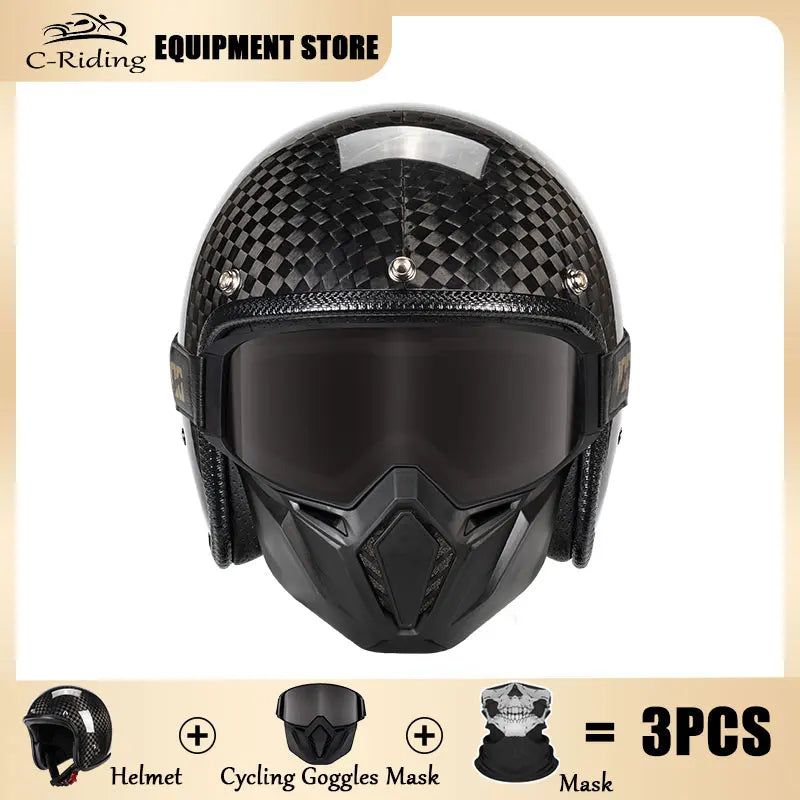 Open Face Helmet Carbon Fiber Motorcycle Helmets for Moto DOT Approved Four Seasons Universal 3K 12K Ultra Light 3/4 Jet Helmet