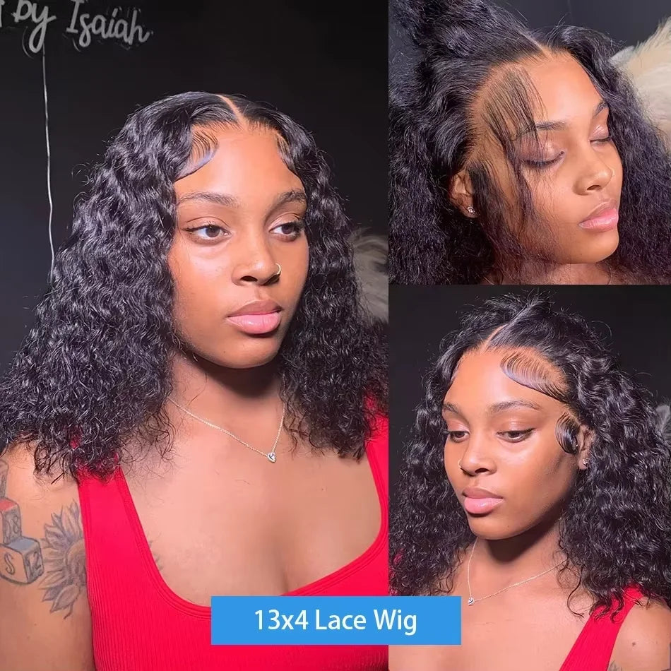 Deep Wave 250% Density Short Bob 13x4 HD Lace Front Human Hair Wigs Women Brazilian Curly Lace Frontal Wig Glueless Closure Wigs