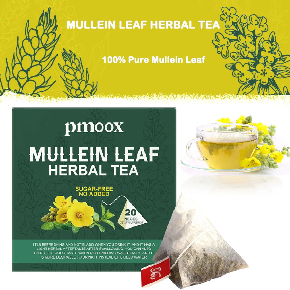 Mullein Leaf Tea Bags - Lungs Cleanse and Respiratory Support,100% Pure Natural Premium Mullein Leaf Herbal Teas, Caffeine Free