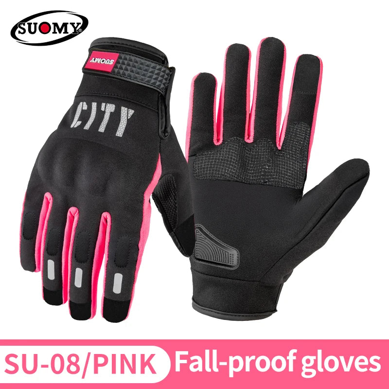 Autumn Winter Warm Windproof Men Women Ultra Thin SUOMY Motorcycle Riding Gloves Comfortable Anti-fall Black/Pink Moto Gloves