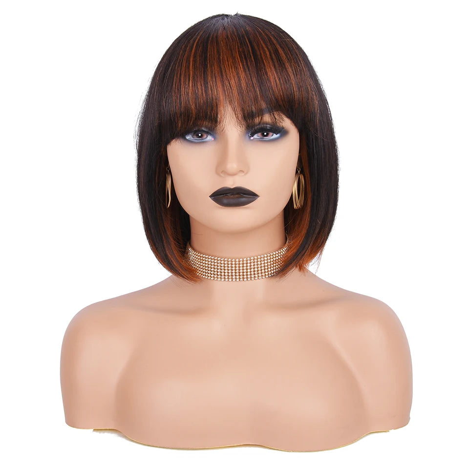 Purple Ombre Bob Straight Wigs Short BOB Human Hair Wigs With bangs Mix Color Bob Bangs Wigs P1B/27 Highlight Wigs For Party