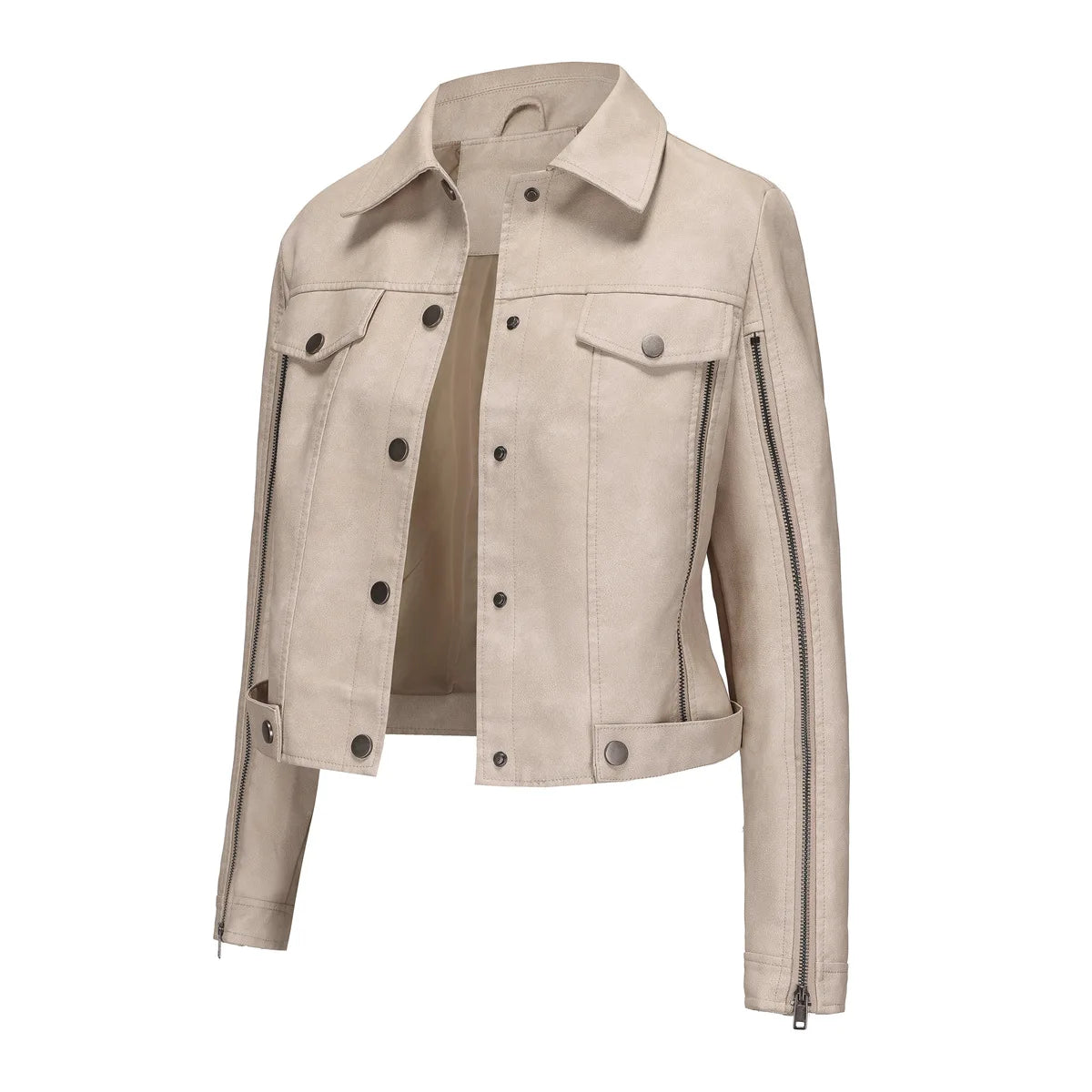 Fashion zipper motorcycle jacket long sleeved cardigan popular jacket spring and autumn thin leather jacket women's clothing
