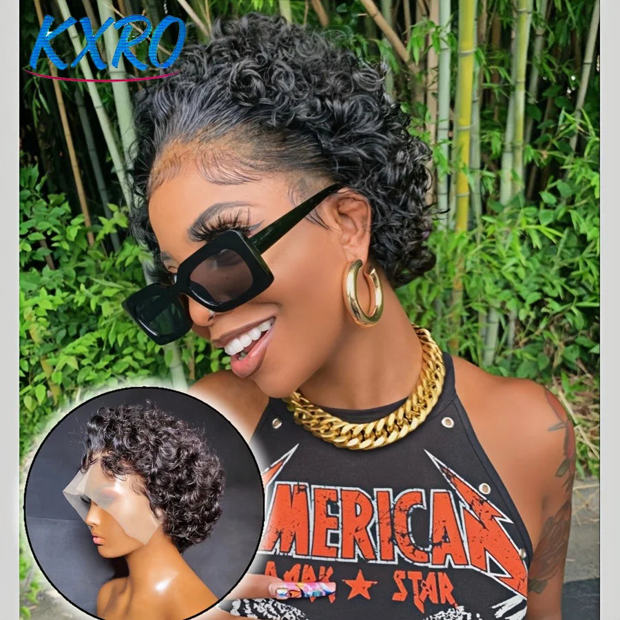 Pixie Cut Wigs Human Hair Short Curly Lace Front Human Hair Wigs Brazilian 13x4 Transparent Lace Wigs Water Wave Bob Wig