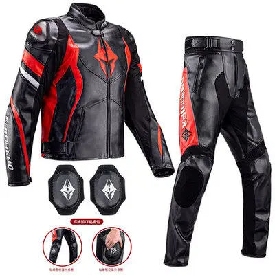 Men Women Motorcycle Riding Suit Waterproof Winter Warm Racing Jacket Pants Set Windproof Anti-Fall Riding Leather Clothing