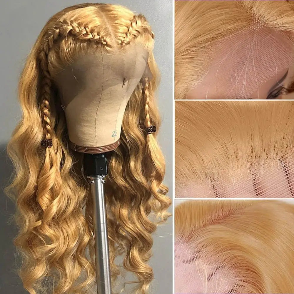 Honey Blonde 13x6 HD Lace Front Human Hair Wig 210% Density Body Wave Human Hair Wigs Colored 27# Pre Plucked Brazilian Hair