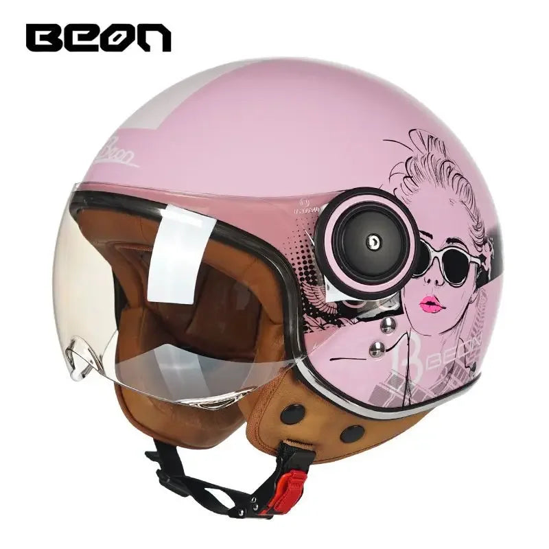 Beon Motorcycle Helmet ECE Certification Winter Warm Retro Half Cap Helmet Electric Vehicle Safety Helmet for All Seasons