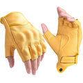 Outdoor Gloves Motorcycle Gloves Leather Motor Riding Gloves Half Finger for Men Fingerless Gloves Yellow