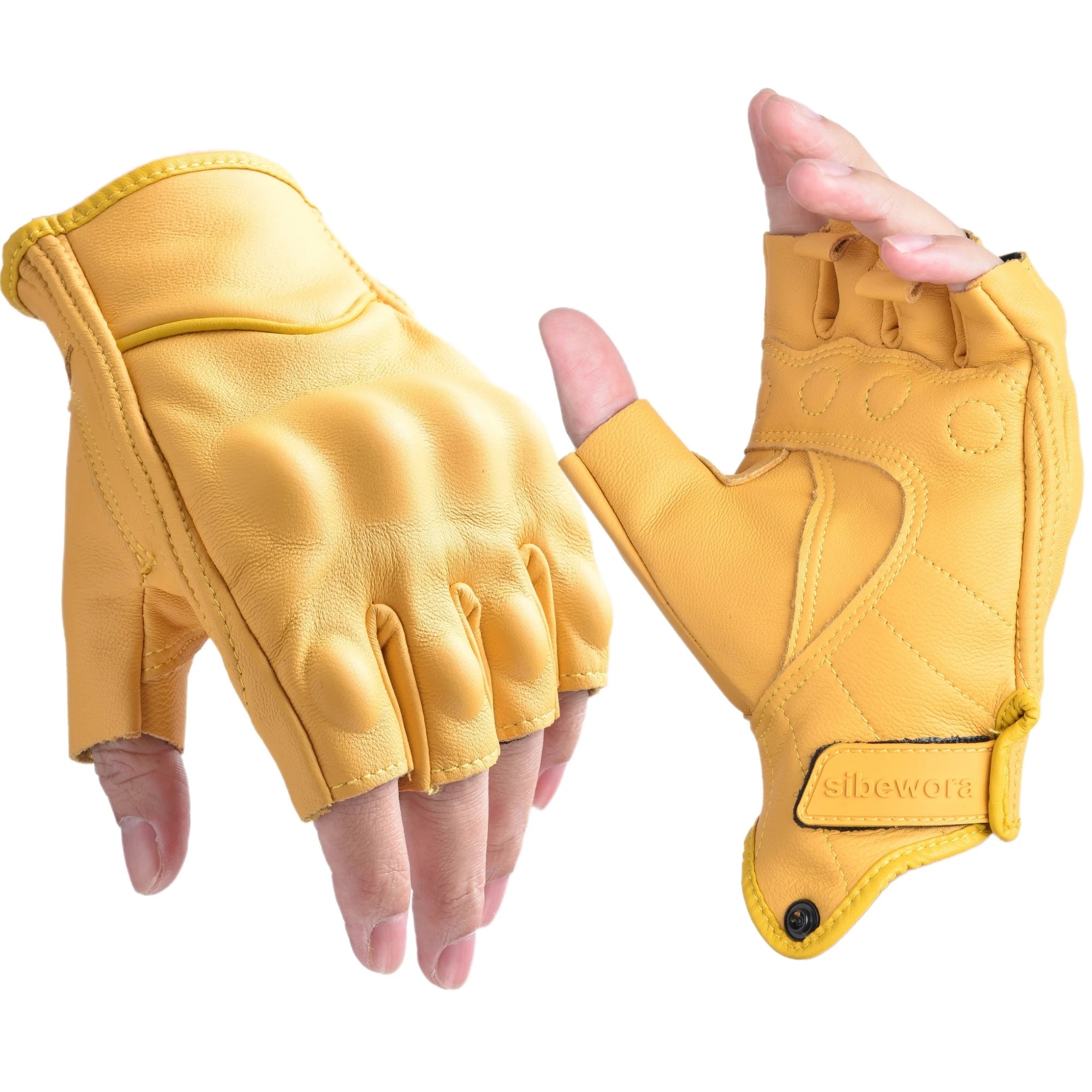 Outdoor Gloves Motorcycle Gloves Leather Motor Riding Gloves Half Finger for Men Fingerless Gloves Yellow