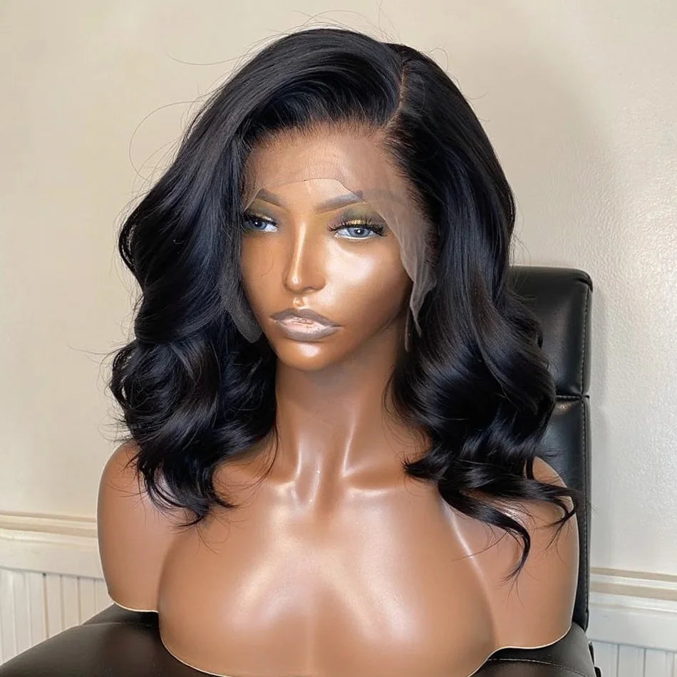 250% HD Lace Frontal Wig Short Bob Wig Human Hair Glueless Human Hair Wavy Body Wave 13x4 Transparent Lace Front Wigs For Women