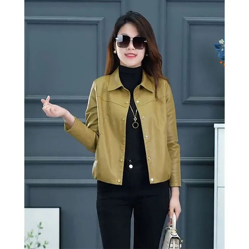 Fashion Short Leather Jacket Female Motorcycle Clothing 2026 New Spring Autumn Coat Korean Version Loose Casual Outerwear Top