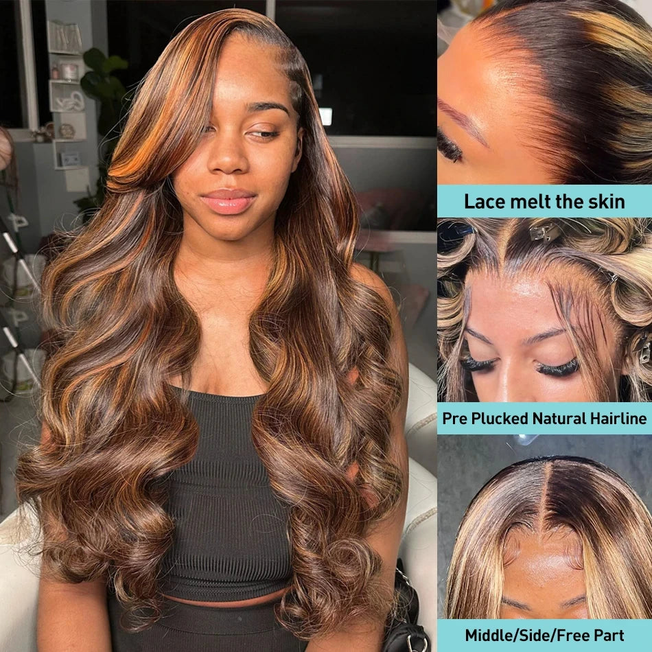 Havren Body Wave Lace Front Wig 13x6 Closure Wig 5x5 Hd Lace Highlight Wig Human Hair P4/27 1b/30 Highlight Wig Brazilian Hair