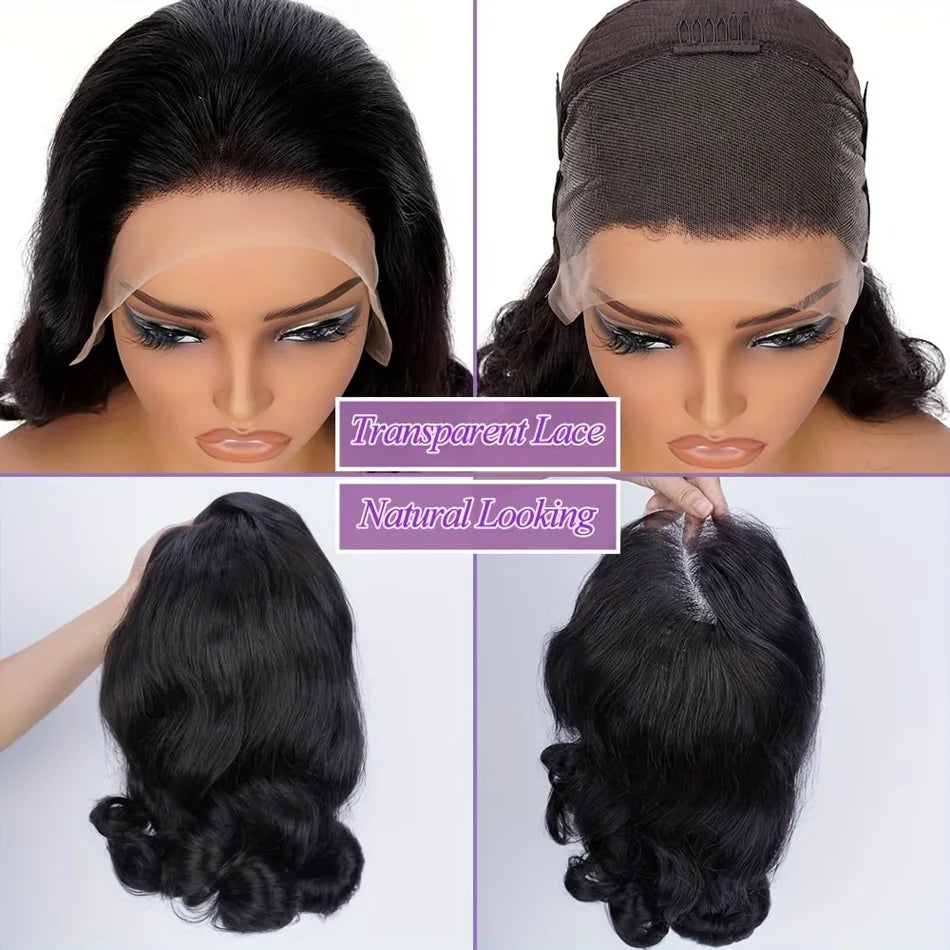 250% HD Lace Frontal Wig Short Bob Wig Human Hair Glueless Human Hair Wavy Body Wave 13x4 Transparent Lace Front Wigs For Women