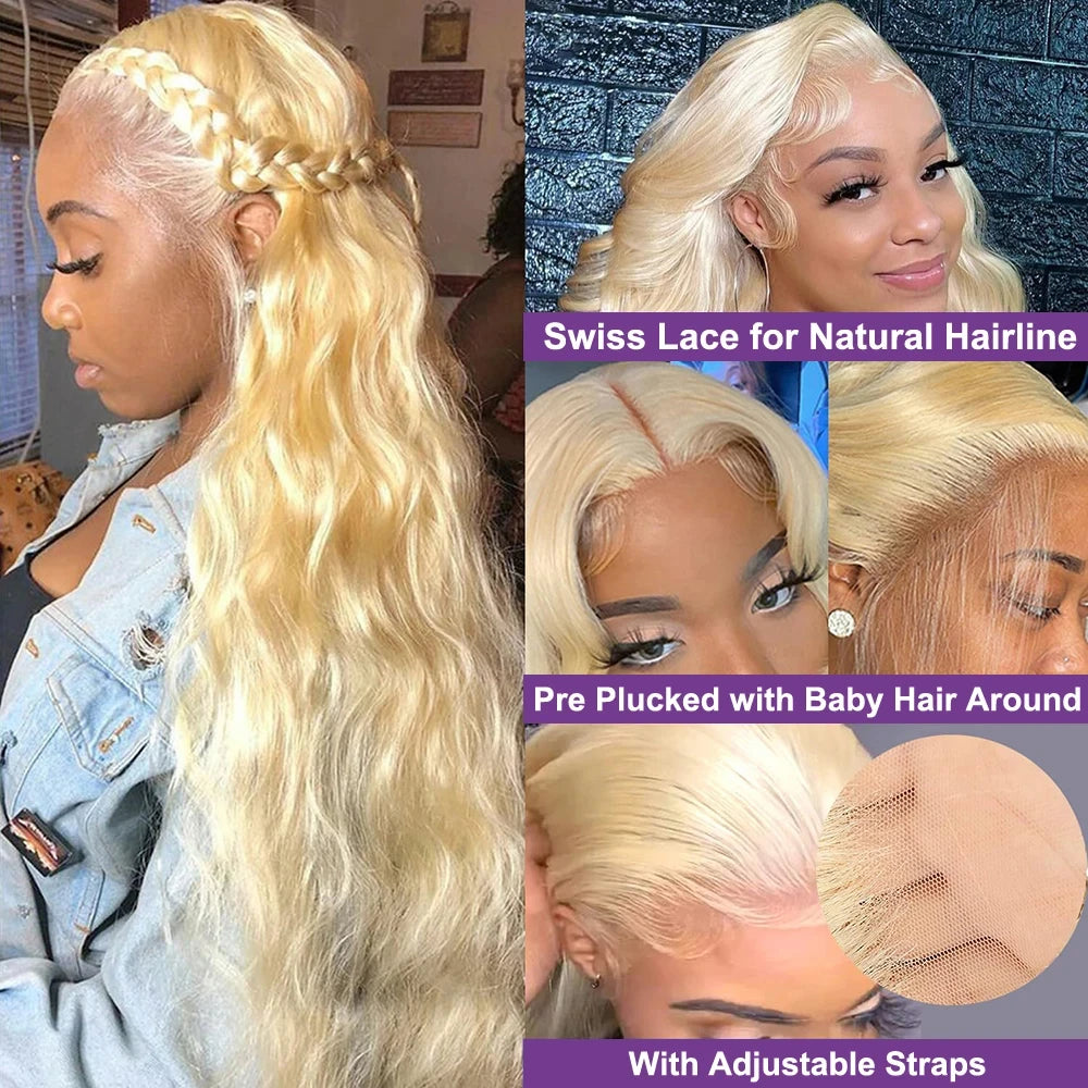 613 13x6 Lace Front Wigs Human Hair 100% Body Wave Blonde Lace Frontal Wigs 220 Density 40 Inch Natural Hairline With Baby Hair