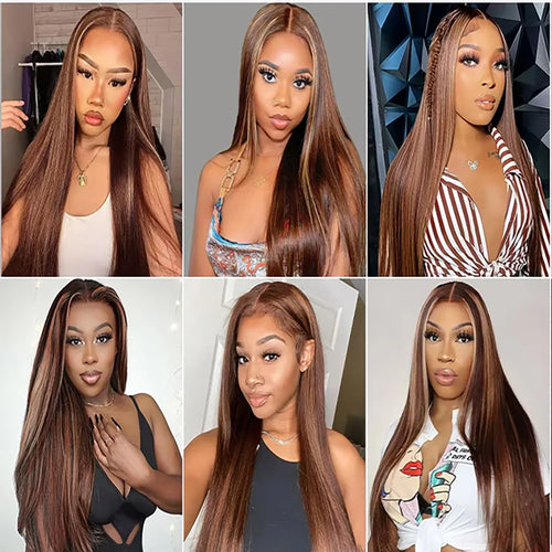 40 46 Inch Straight Wigs Highlight Colorful Human Hair 13x4 13x6 HD Transparent Lace Front Wig FB/30 Pre Plucked Brazilian Wigs