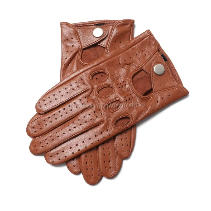 Male Spring 2025 New Leather Gloves Men Top Quality Pure Goatskin No Lining Unlined Breathable Driving Full Finger Mittens