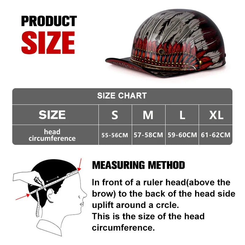 Uchoose Baseball Cap Helmet Motorcycle Vintage Retro Helmets Summer Open Face Scooter Cruiser Chopper Gangster DS Men Women Kid