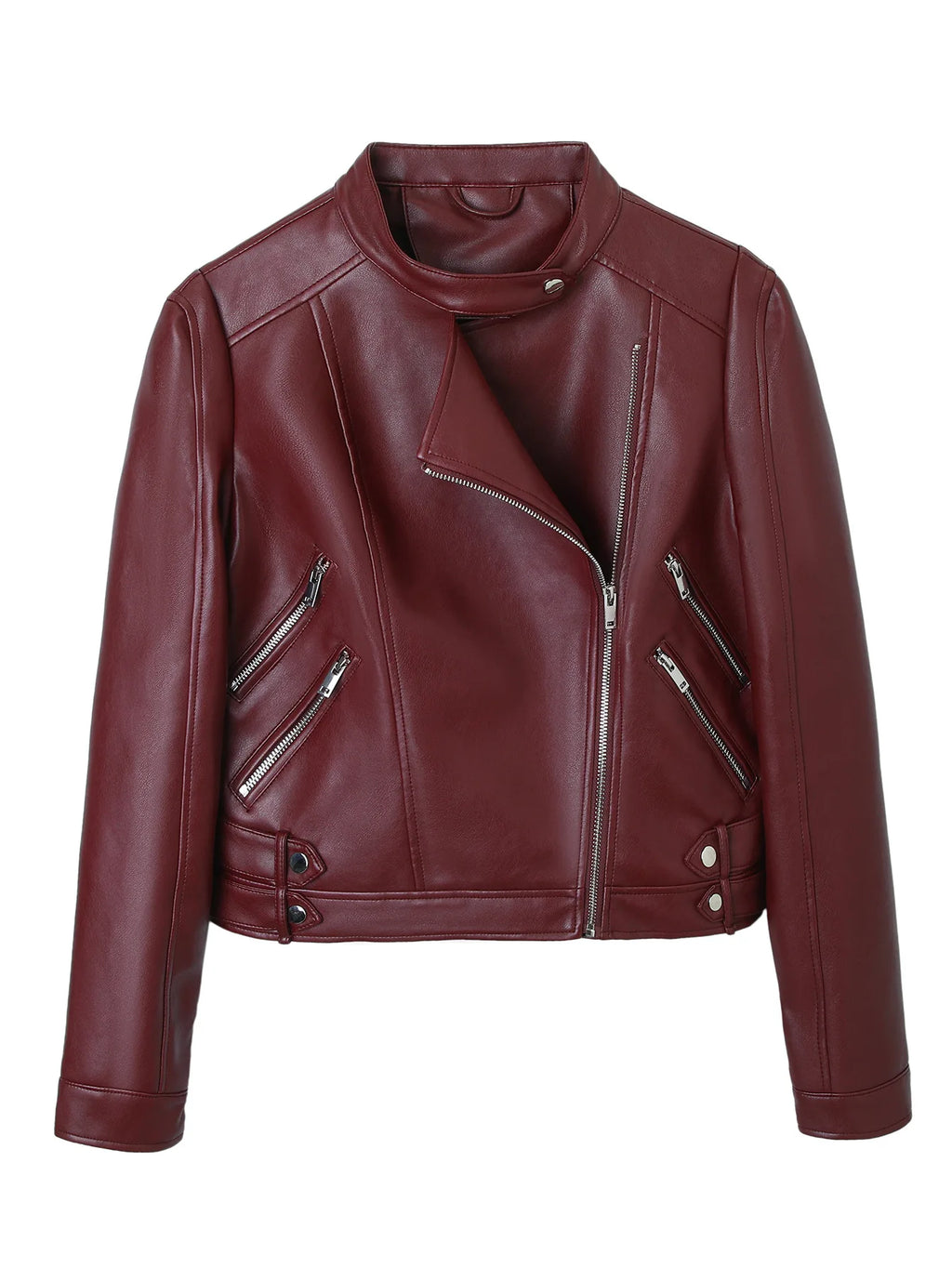 PU leather jacket, high-end women's coat, fashionable street motorcycle leather jacket, zipper women's clothing
