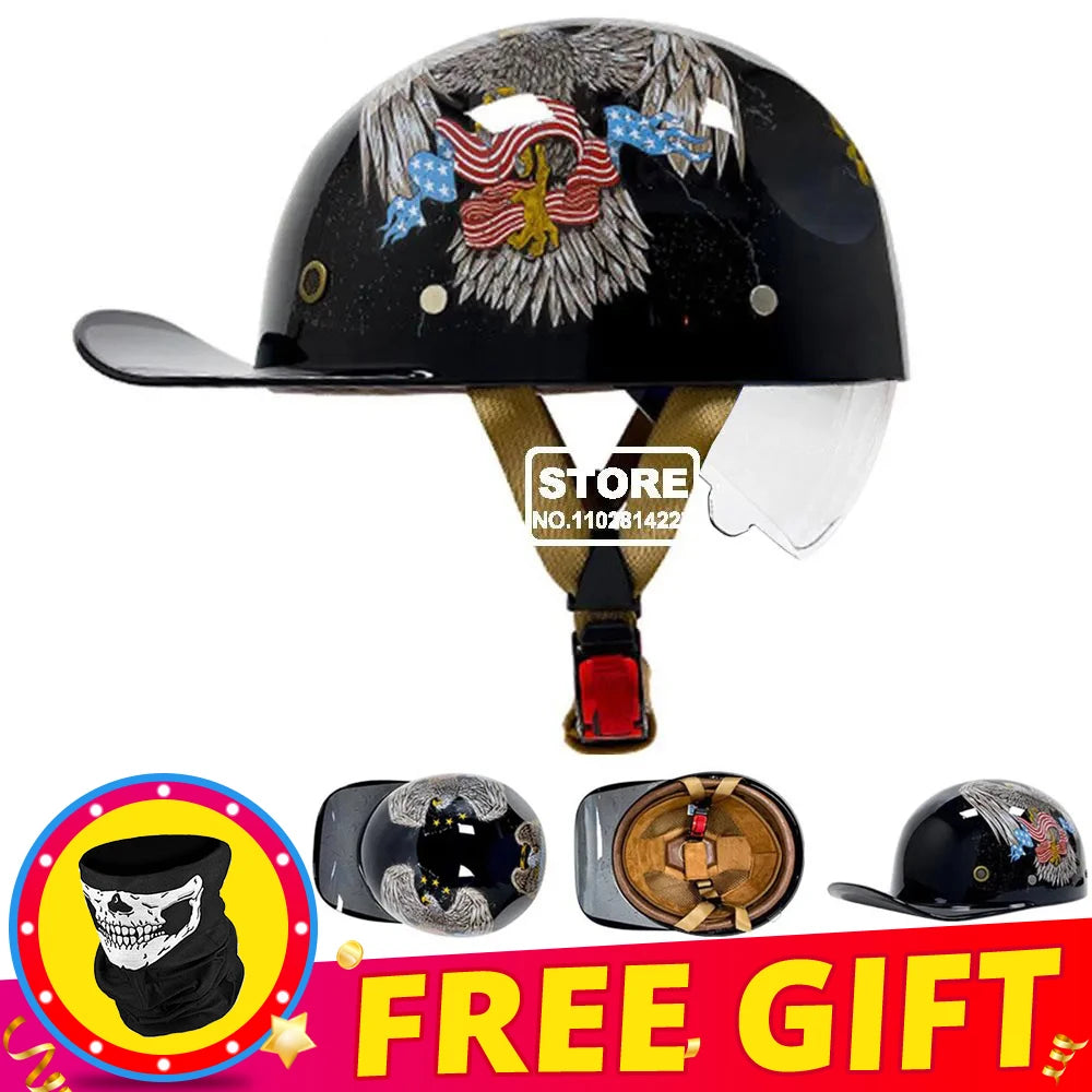 Half Helmet Retro Motorcycle Helmet Men Women Baseball Cap Riding Racing Moto Helmets DOT Certification Protection Cap Vintage